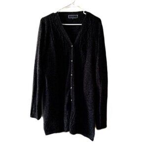 Karen Scott Black Knit Button Down Cardigan with Cable Pattern in Front